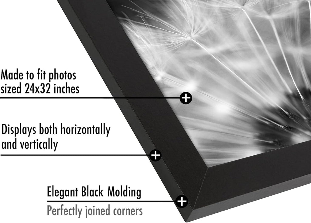 Americanflat 24x32 Poster Frame with Polished Plexiglass - Black Picture Frame - Wide Photo Frames Made of Engineered Wood for Vertical or Horizontal Wall Display - Epic Collection - Black