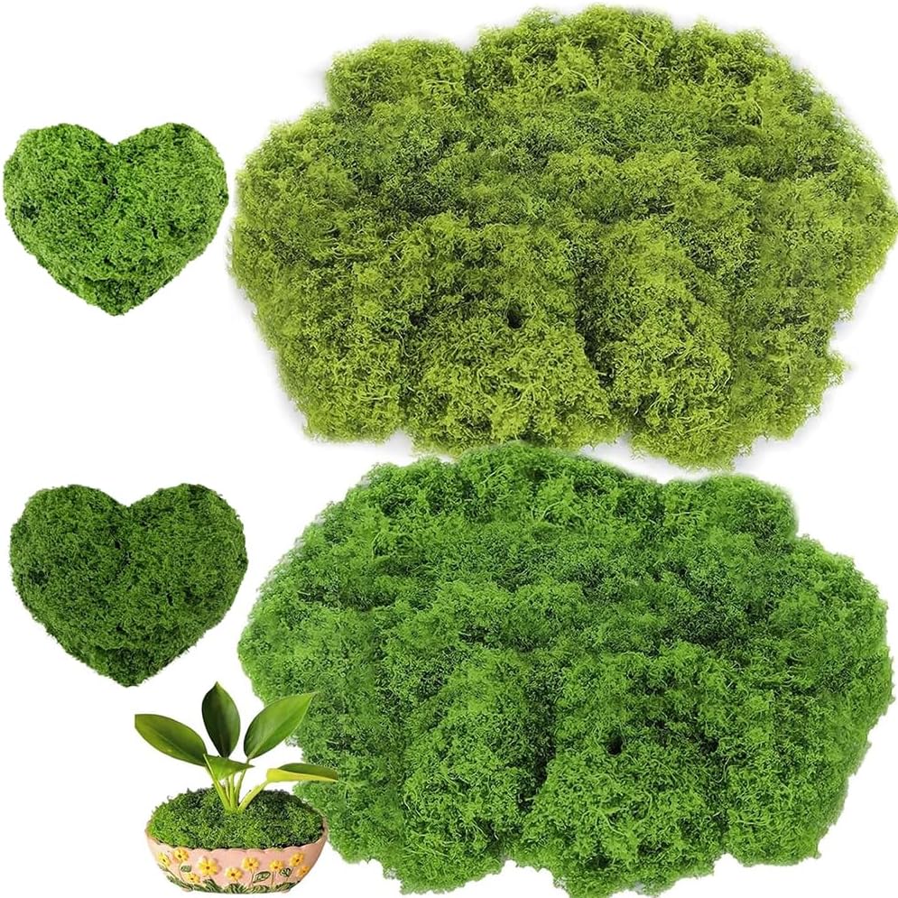 Aiareozy 3.5oz Fake Moss, Fake Green Moss for Potted Plants, Artificial Moss for Crafts, Green Moss for Decorating, Moss Decor Artificial, Faux Moss for Fairy Garden Floral Wedding (100g)