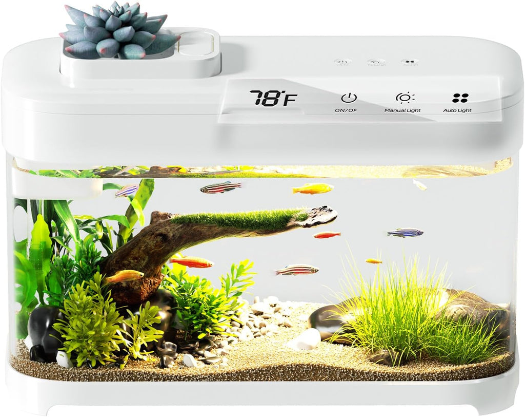 Smart Betta Fish Tank Aquarium 3 Gallon with Temperature Monitor, 3 Stage Filtration, 8 Color Lighting, Self Cleaning Small Beta Tank Kit, Acrylic