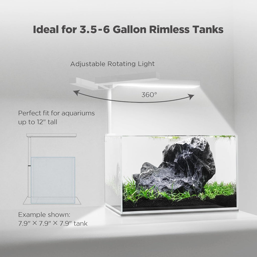 ONF Flat Nano+ 15W Full Spectrum Aquarium Light with Metal Board Base, APP Controlled, 20-Level Dimmable, IP54 Waterproof LED for 3.5-6 Gallon Rimless Fish Tanks, Terrariums & Potted Plants, White