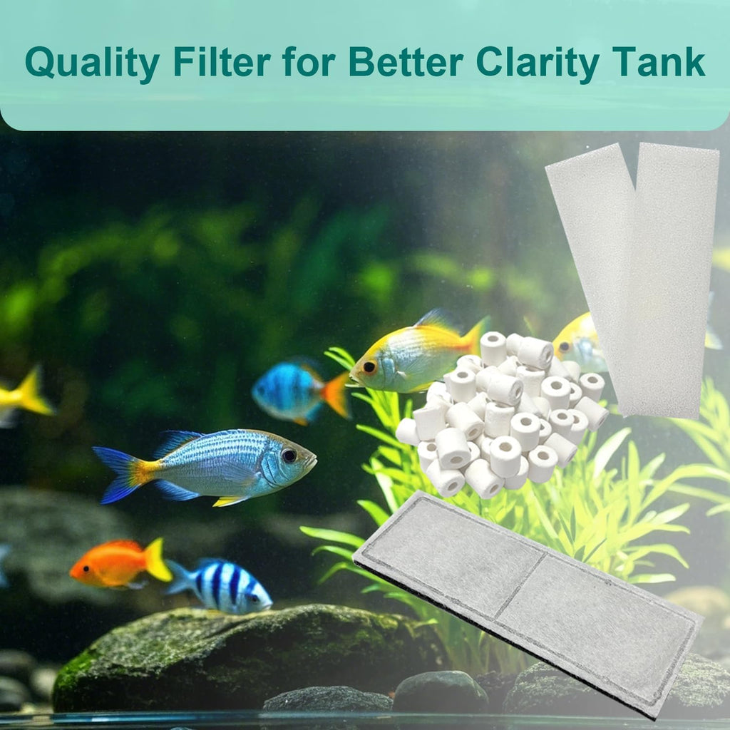 9 PCS Aquarium Maintenance Media Replacement for Fluval U4 Underwater Filter A480, Freshwater and Saltwater Aquarium Filter, Includes 4 Foam Pads, 4 Poly Carbon Cartridges and 1 Ceramic Ring