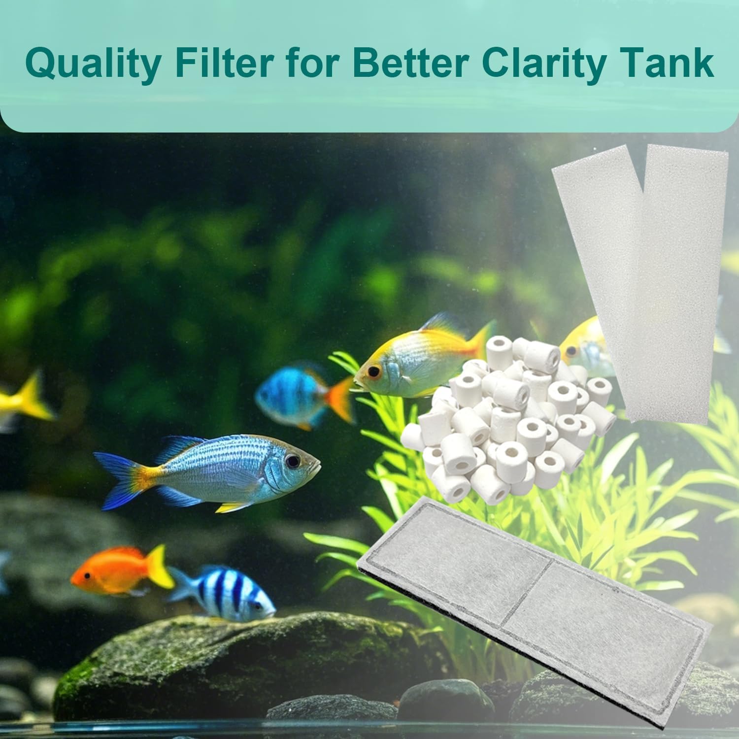 9 PCS Aquarium Maintenance Media Replacement for Fluval U4 Underwater Filter A480, Freshwater and Saltwater Aquarium Filter, Includes 4 Foam Pads, 4 Poly Carbon Cartridges and 1 Ceramic Ring
