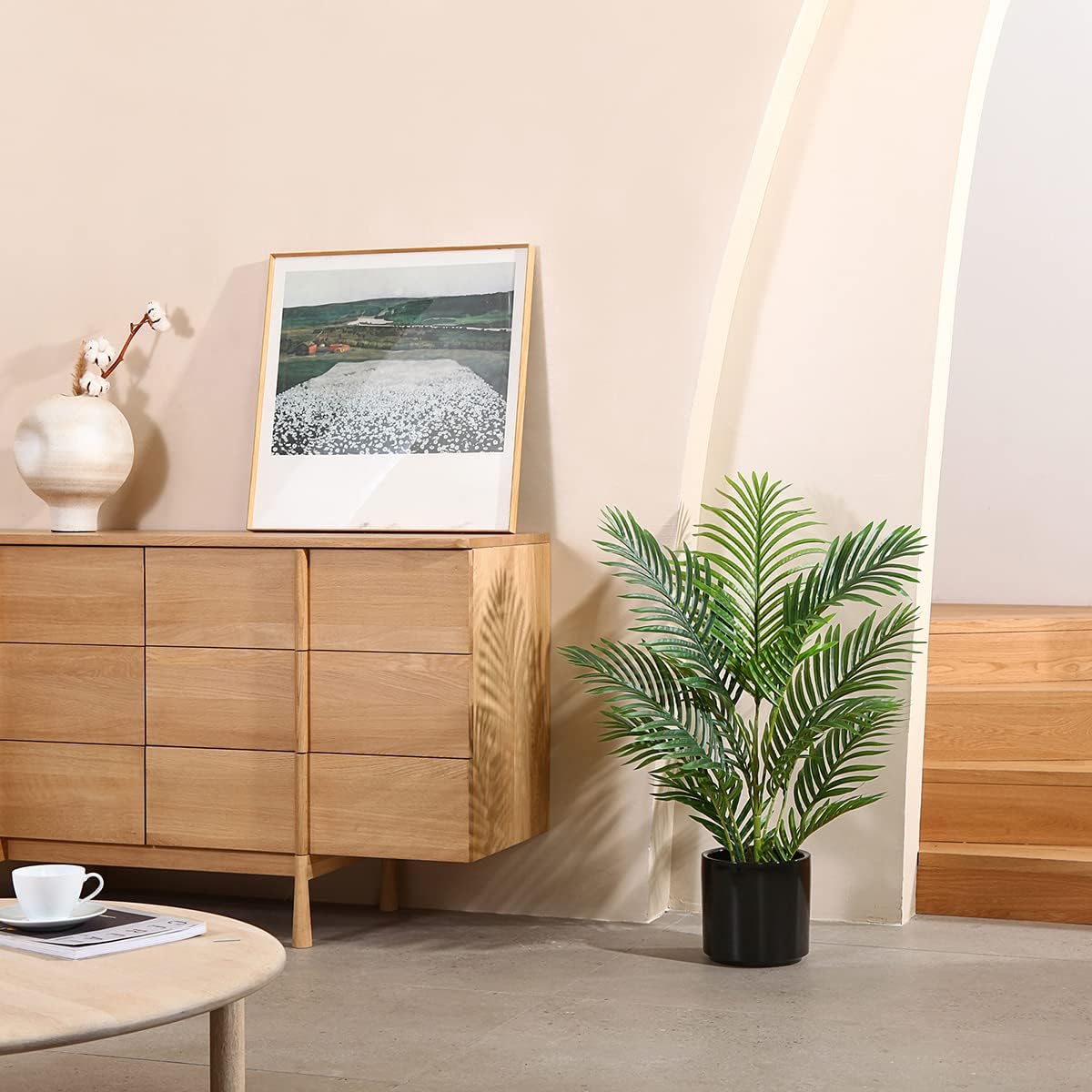 LOMANTO Fake Majesty Palm Plant 3Ft Artificial Plants for Home Decor Indoor Small Faux Trees in Pot Fake Tropical Plants for Housewarming Gift 1Pack