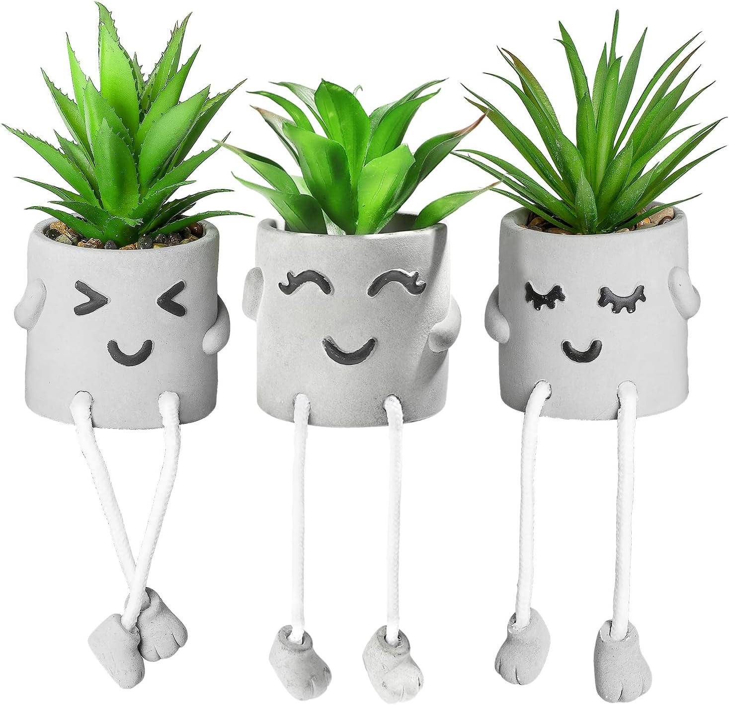 INFTYLE Creative Artificial Succulent Plants in pots - 3 Pieces Mini Fake Plant Faux Succulent Emotional Cement Potted for Home Desk Shelf Kitchen and Office Decor (3PCS)