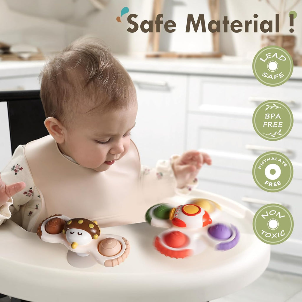 ALASOU 3PCS Pop Suction Cup Spinner Toys for 1 Year Old Boy Girl|Novelty Spinning Tops Toddler Stocking Stuffers|Baby Bath Toy for Kids Ages 1-3|1 Year Old Boy Christmas Birthday Gift for Infant