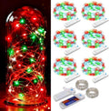 ZNYCYE 6 Pack Fairy Lights Battery Operated, 8.2 Ft 50 LED With Timer, 8 Modes Christmas Lights, Waterproof for Indoor Wedding Decorations (Red Green White)