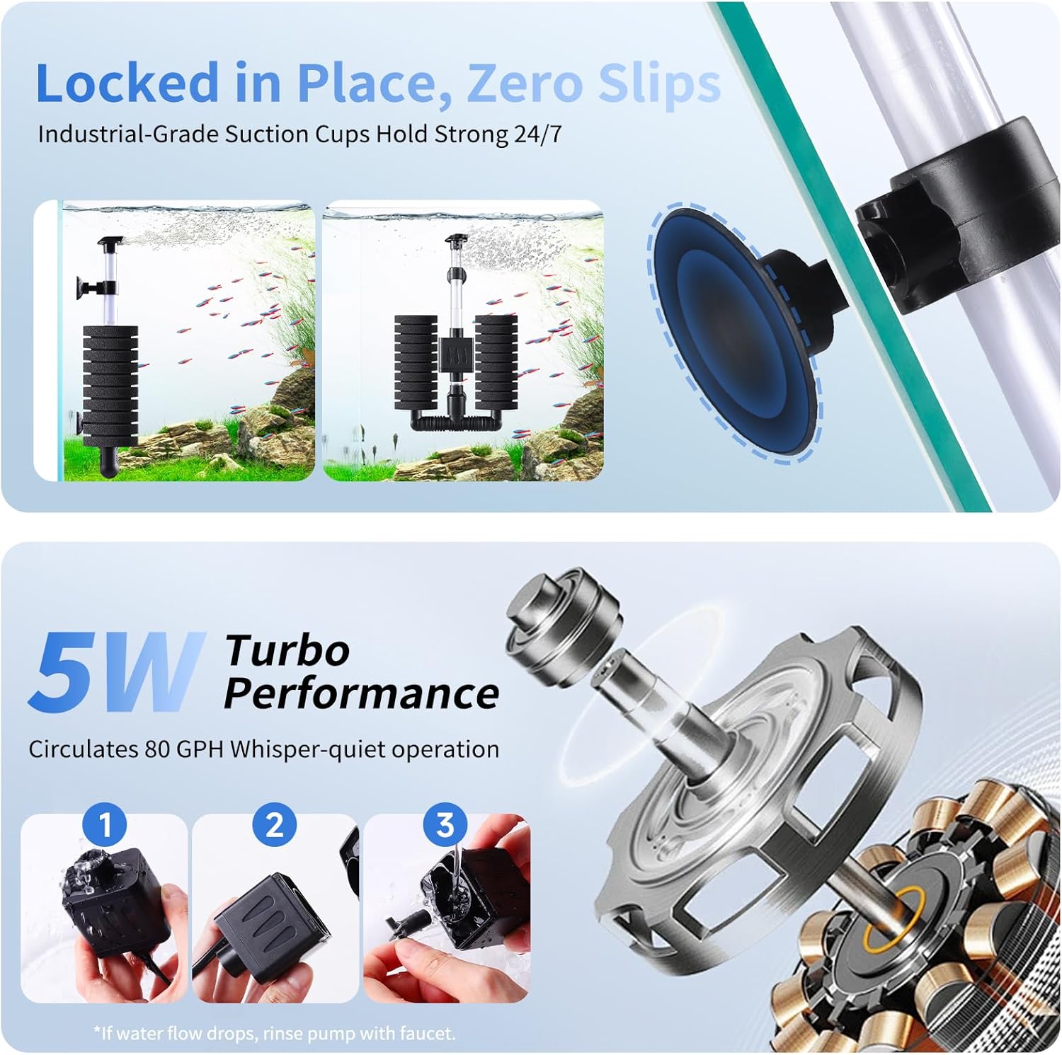 AQQA Aquarium Filter Submersible Internal Power Filter with Multi-Stage Filtration for Freshwater & Saltwater Fish Tanks, Quiet Electric Pump for 10-40 Gallon (110V/60Hz)