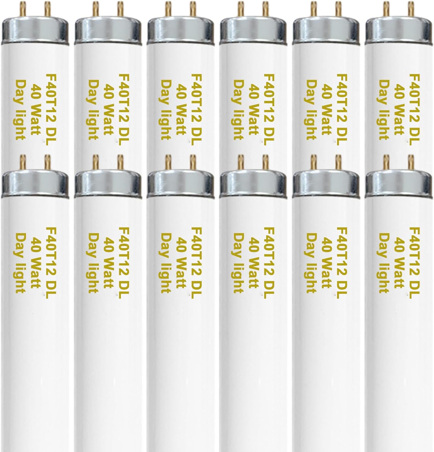 48 Inch F40T12/DL 40W 6500K Daylight Fluorescent Light Bulbs, 4ft T12 Linear Tube Lights F40T12/865, 2650 Lumens, G13 Bi-Pin 12 Pack