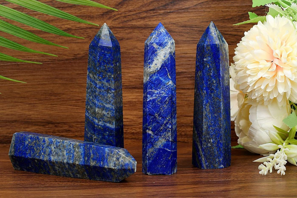 LAIDANLA Lapis Lazuli Healing Crystals Wands 3.5-4" Polishing Natural Reiki Energy Wand Stone Hexagonal Point Obelisk Large Crystal Gemstones for Meditation Therapy Crystal Grid Gifts Decoration 1Pcs
