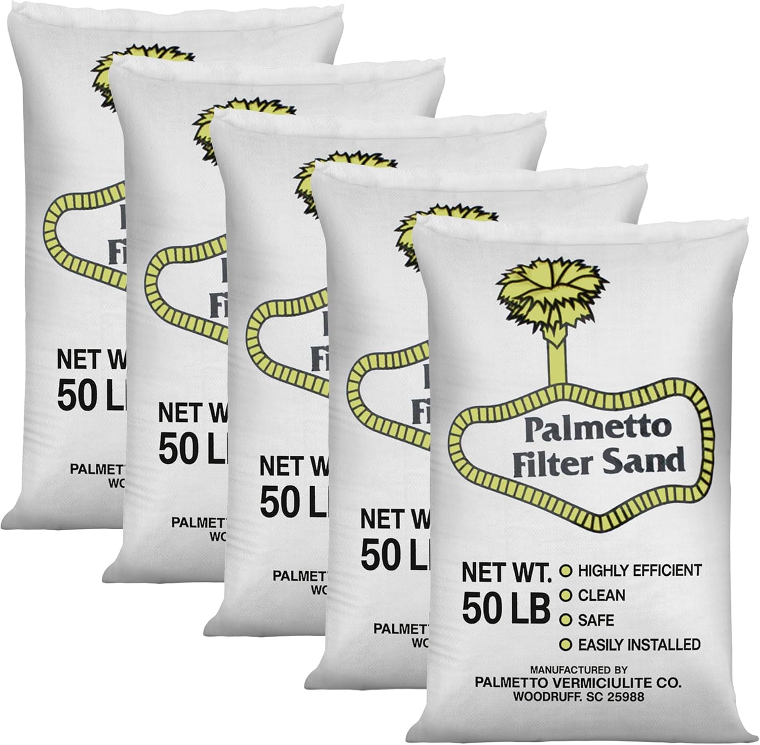 Palmetto 5 Pack Pool Filter Sand, Clean and Clear Water, Natural Sand for Residential and Commercial Pool Sand Filter Pumps, 50 Pound