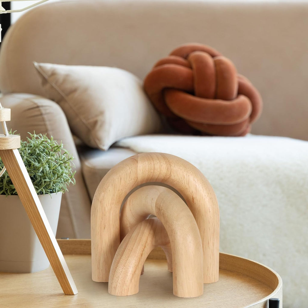 3 Pieces Wood Arch Decor, Wooden Coffee Table Accents, Neutral Home Aesthetic Bookshelf Decoration, Desk Objects, Natural Modern Boho Decor for Living Room Entryway