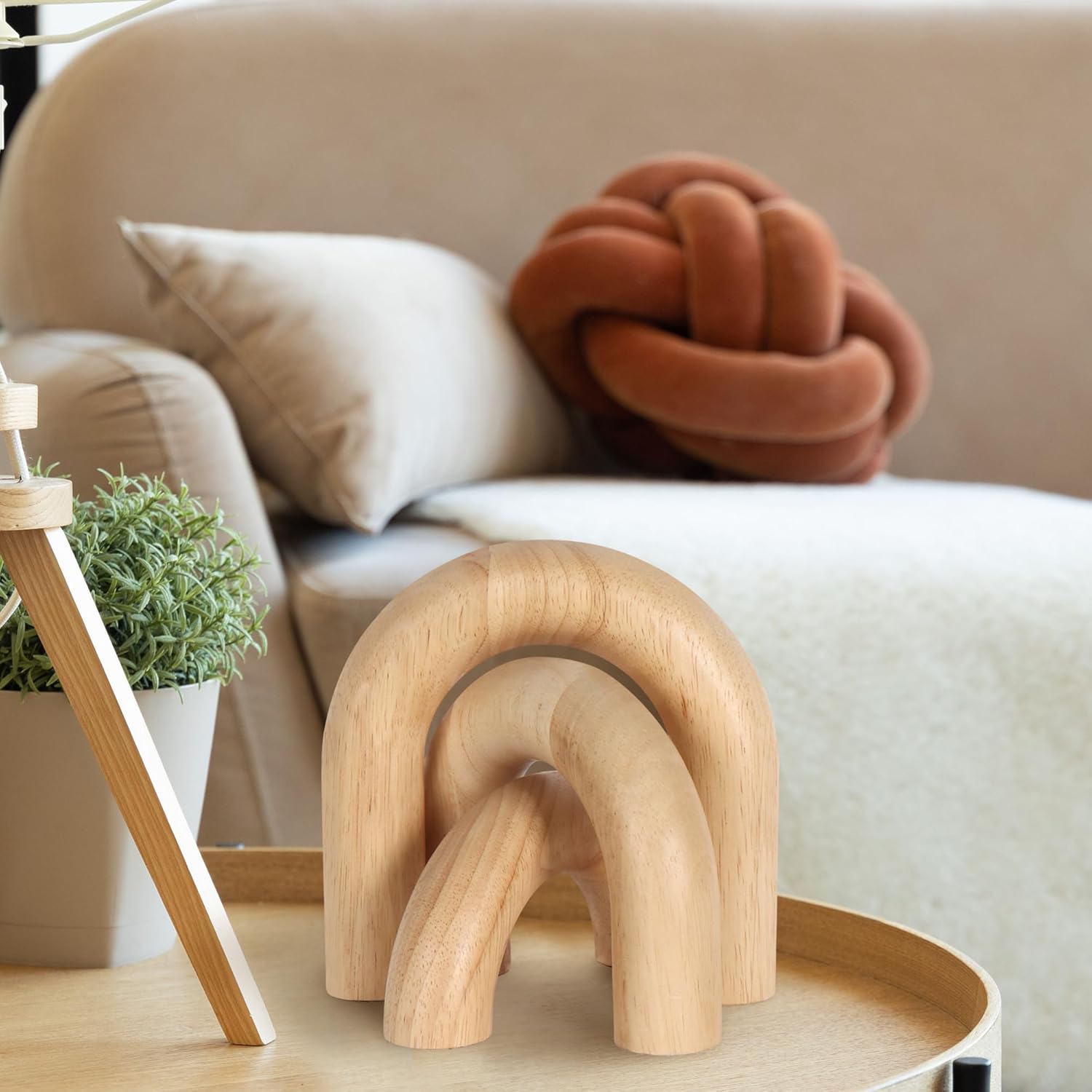 3 Pieces Wood Arch Decor, Wooden Coffee Table Accents, Neutral Home Aesthetic Bookshelf Decoration, Desk Objects, Natural Modern Boho Decor for Living Room Entryway