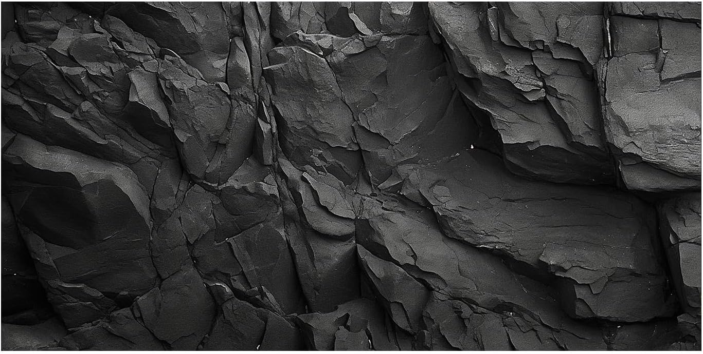 Stone Aquarium Background, Underwater Black Rock Fish Tank Background Rocky Terrarium Background, Polyester Background with 6 EVA Double-Sided Tapes 36x18 inches/90x45