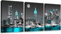 The Mode Art 3 Panels City Night View Picture Canvas Print blue Cityscape Poster Photo Painting Modern Wall Artwork for Home Office Living Room Bedroom Decor Gallery Wrap 12x16inch