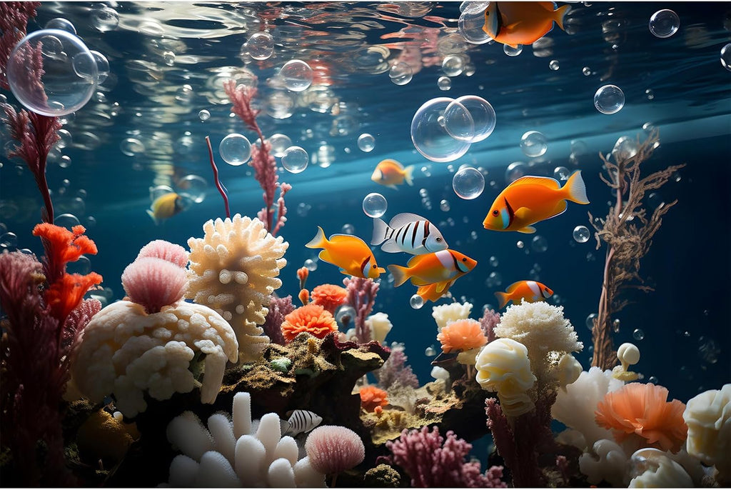 Underwater World Aquarium Background Colorful Corals and Reefs Tropical Fish Terrarium Background Tropical Jungle Style Under The Sea Fish Tank Background Blue Undersea World Tank Decors 72x24in