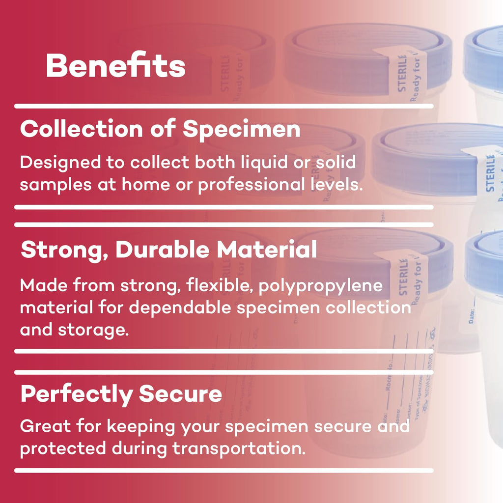 Dealmed Specimen Collection Containers Single Use Urine Specimen Cups, Screw on Leak Resistant Lid, Included ID Label, 4 oz, 5 Count
