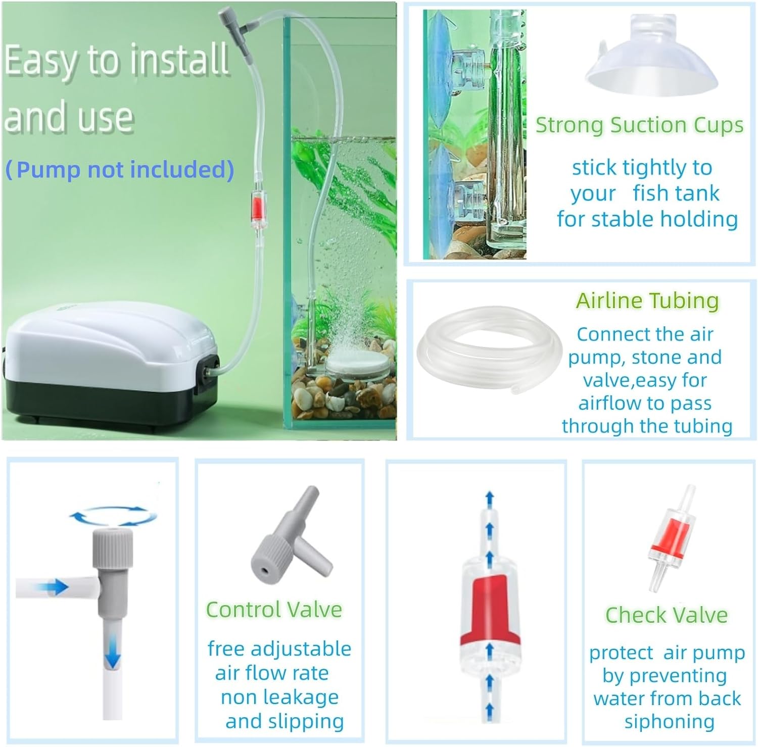 AQUANEAT Aquarium Air Stone Disc, 2 Inch Nano Bubble Stone Kit Quiet Dissolved Oxygen Diffuser with Accessories tubing and valves for Small Fish Tank