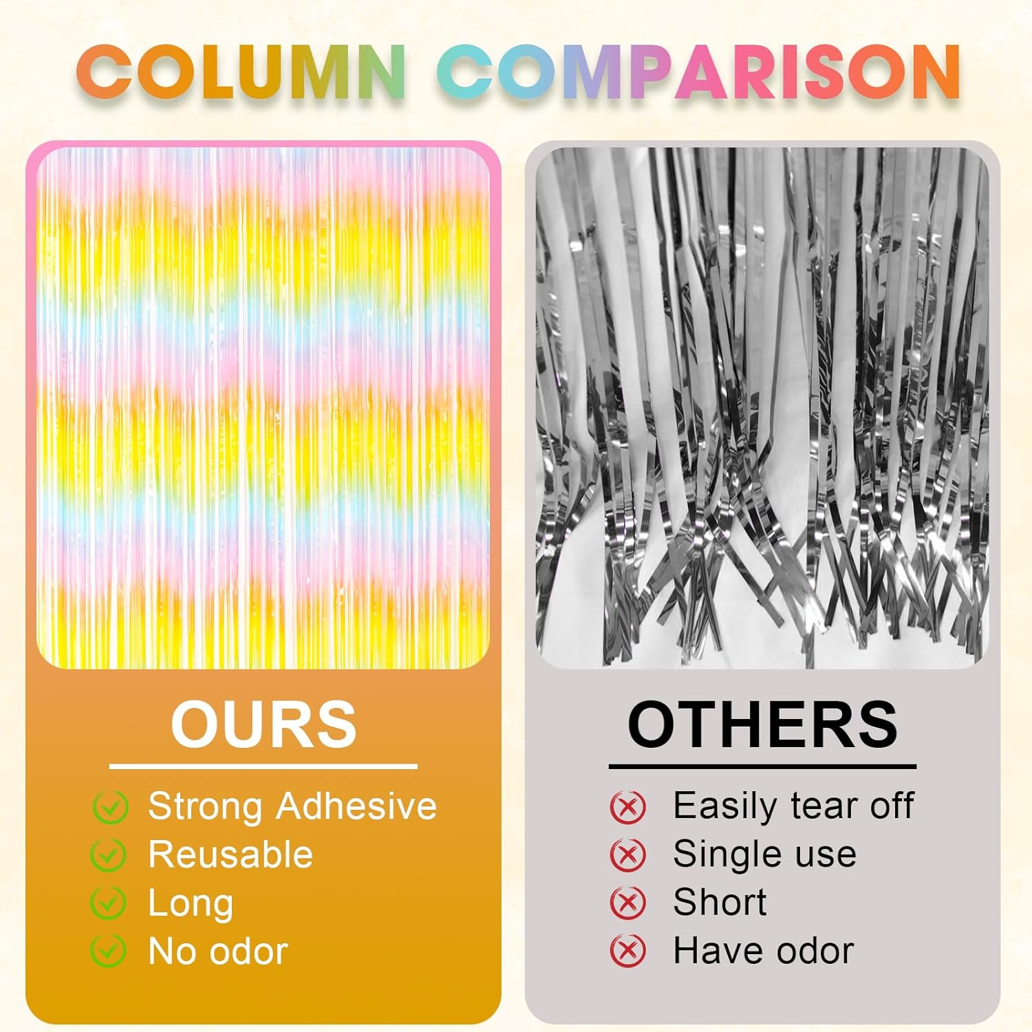 2 Pack Pastel Rainbow Foil Fringe Backdrop Curtains, Tinsel Streamers Birthday Party Decorations, Fringe Backdrop for Baby Shower, Gender Reveal, Birthday Party