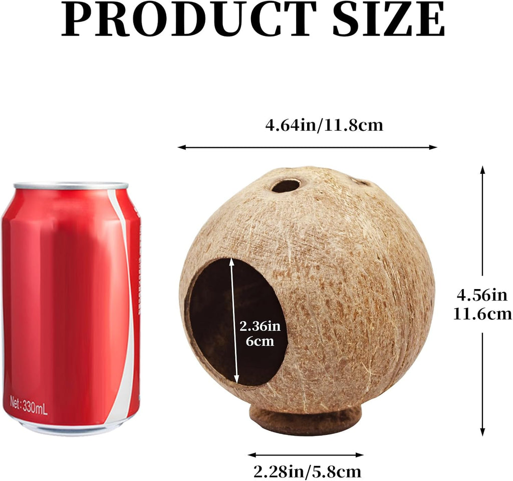 Hermit Crab Accessories, Natural Coconut Habitat Hide with Base, Reptile Tank Accessories, Coconut Hide, Habitat Hideout for Hermit Crab, Tarantula, Gecko and Other Small Animals