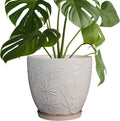 8 Inch Ceramic Pots for Plants Large Planter Pot with Drainage Hole and Saucer Round Flower Pot for Indoor Outdoor Decor, White
