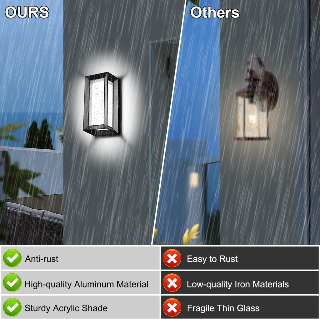 ledmo Modern Outdoor Wall Light with Aluminum Frame, 1800LM Wall Sconce with Acrylic Shade, 18W Porch Light Fixture, IP65 Waterproof Exterior Light for Garage Patio Garden Entryway, 2 Pack