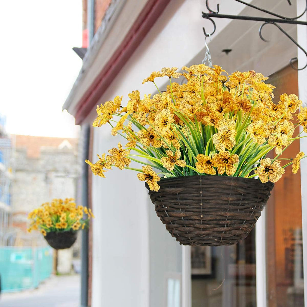 20 Bundles Artificial Flowers Outdoor UV Resistant Fake Flowers No Fade Faux Plastic Plants Garden Porch Window Box Decorating (Yellow)…
