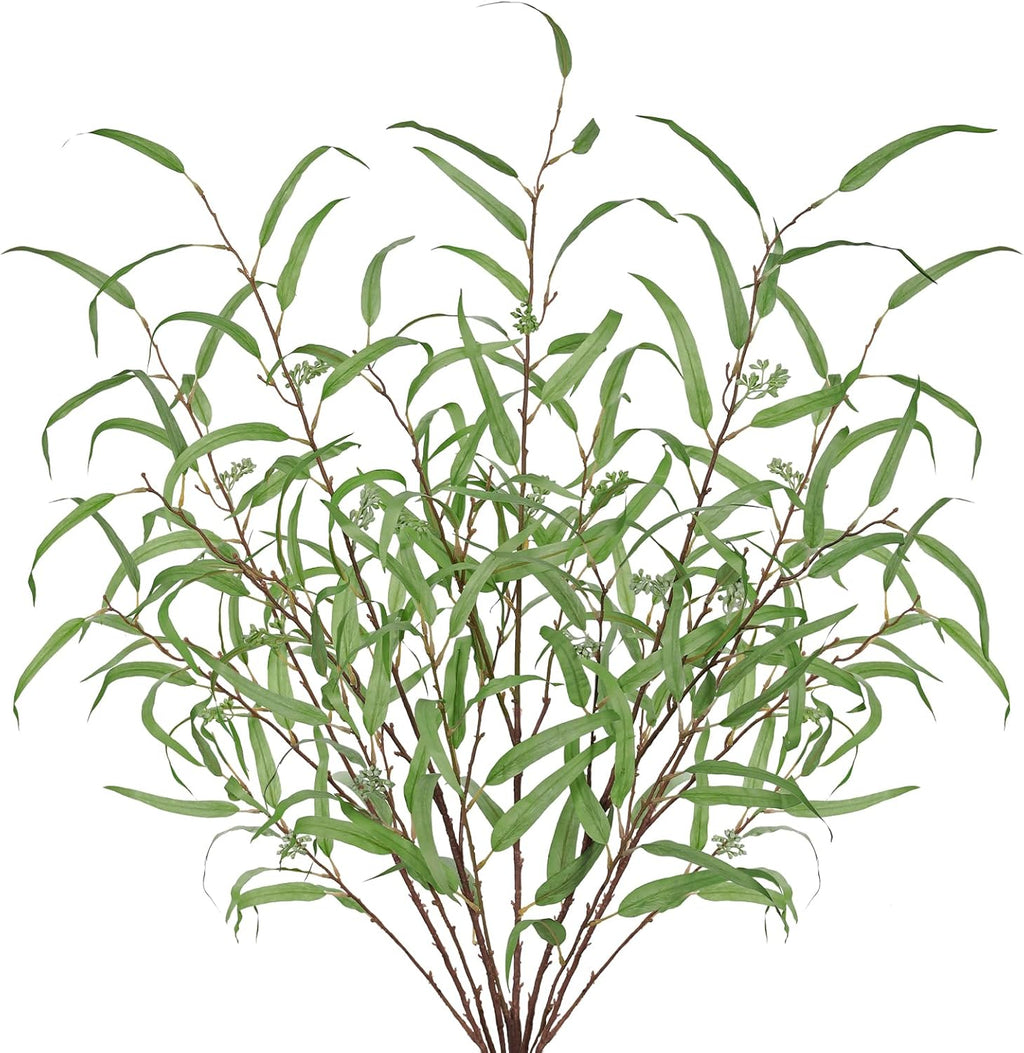 Briful 44.5’’ Tall Faux Eucalyptus Stems – Realistic Artificial Greenery Stems 5PCS Seeded Willow Eucalyptus Stems Brown Branches for Home, Office, Wedding, Bouquet, Centerpiece, Christmas Decoration