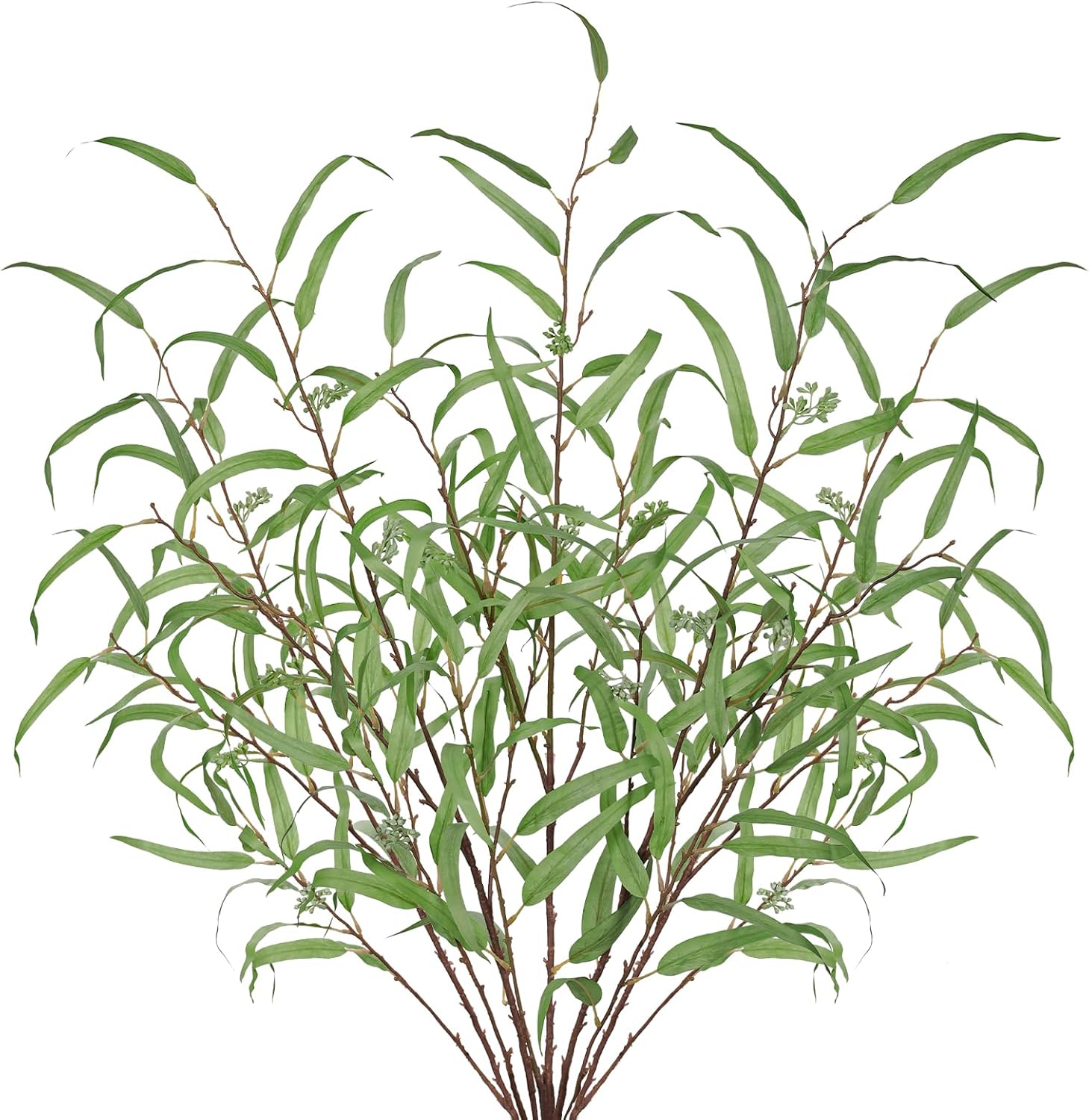Briful 44.5’’ Tall Faux Eucalyptus Stems – Realistic Artificial Greenery Stems 5PCS Seeded Willow Eucalyptus Stems Brown Branches for Home, Office, Wedding, Bouquet, Centerpiece, Christmas Decoration