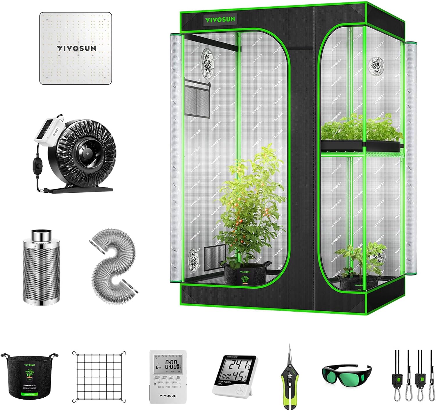 VIVOSUN GIY 4x3 Grow Tent Complete System with VS1000 Led Plant Grow Light, Complete Grow Tent Kit, 4 Inch 203 CFM Inline Fan, Carbon Filter, 8 ft. Ducting Combo
