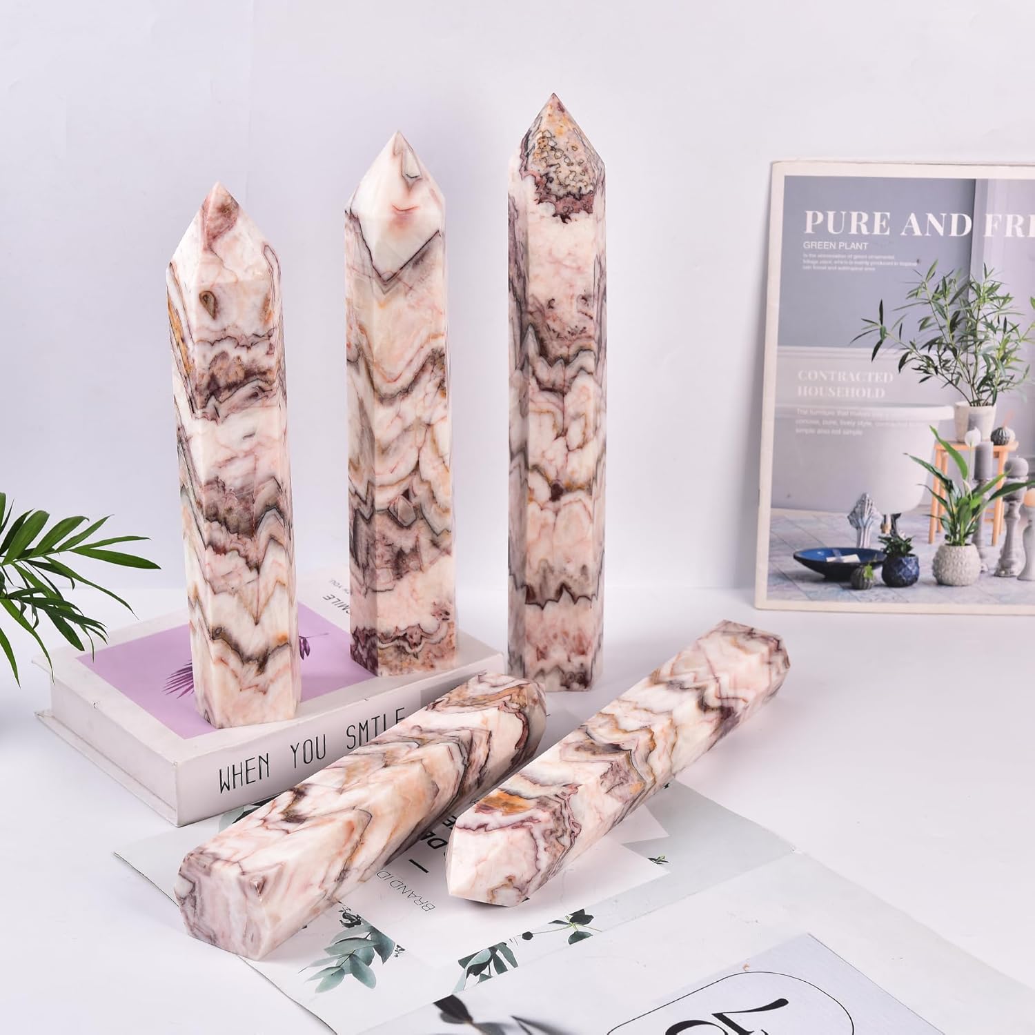 JIC Gem Large Colorful Jade Quartz Crystal Obelisk Tower Natural Gemstone Point 6 Faceted Chrysocolla Healing Crystal Wand Reiki Chakra Decor 3.0-3.5 Lbs
