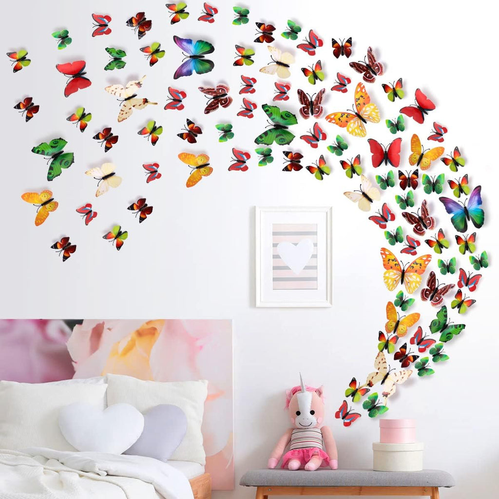 LiveGallery 72 PCS 6 Colors Removable 3D DIY Beautiful Butterfly Wall Decals Colorful Butterflies Art Decor Wall Stickers Murals for Kids Baby Boy Girls Bedroom Classroom Offices (Color)