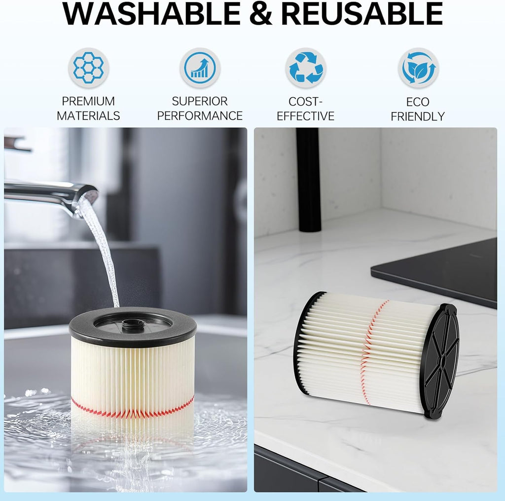 17816 Filter for Craftsman Shop Vac, Red Stripe Cartridge Filter Compatible with Craftsman 9-17816 Wet Dry Vac fit 5 Gallon and Larger Vacuum Cleaner, 2 Pack