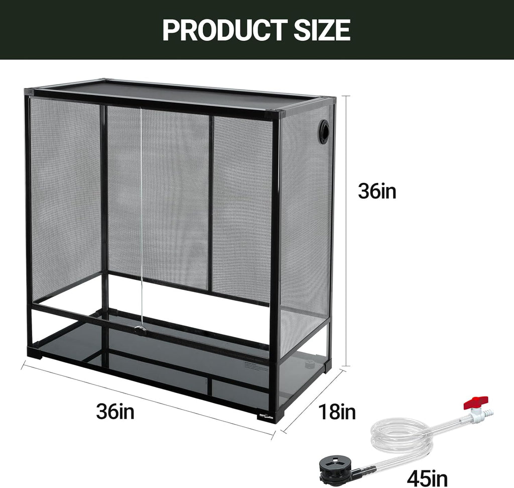 REPTI ZOO 100 Gallon Extra Tall Large Reptile Tank, 36x18x36 Vertical Reptile Terrarium, Chameleon Cage with Screen Ventilation, Water-Land Turtle Tortoise Aqua Terrarium with Drainage Pipe