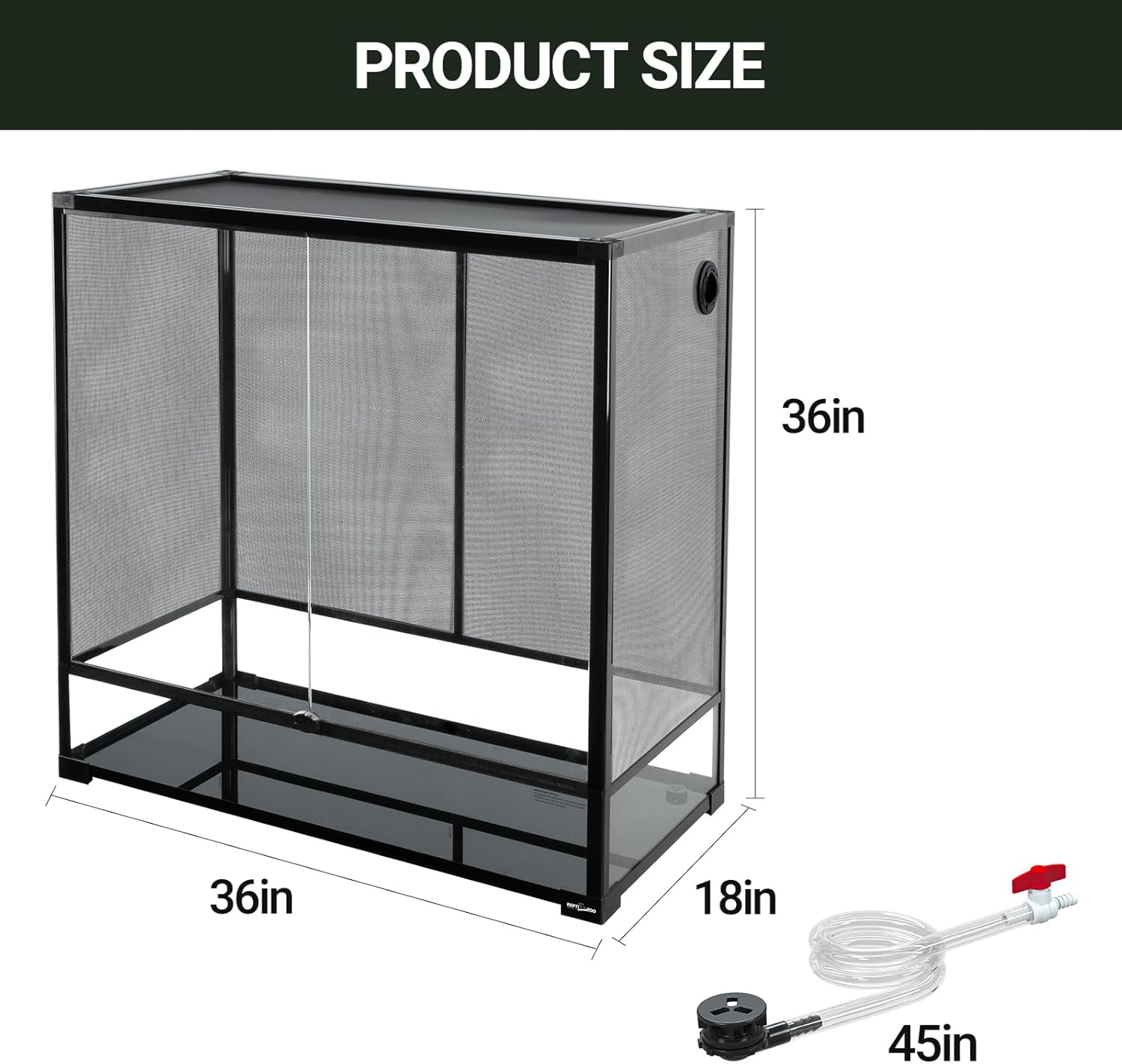 REPTI ZOO 100 Gallon Extra Tall Large Reptile Tank, 36x18x36 Vertical Reptile Terrarium, Chameleon Cage with Screen Ventilation, Water-Land Turtle Tortoise Aqua Terrarium with Drainage Pipe