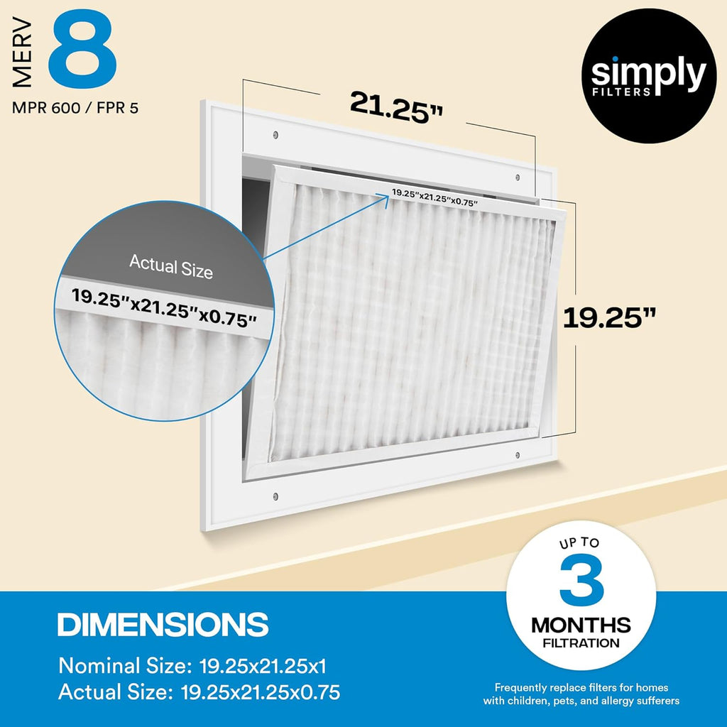 Simply 24x24x1 Air Filter, Merv 8, 6 Pack, For Home AC Furnace & HVAC (Actual Size: 23.75"x23.75"x0.75") DUST, Pet, & Allergy Control