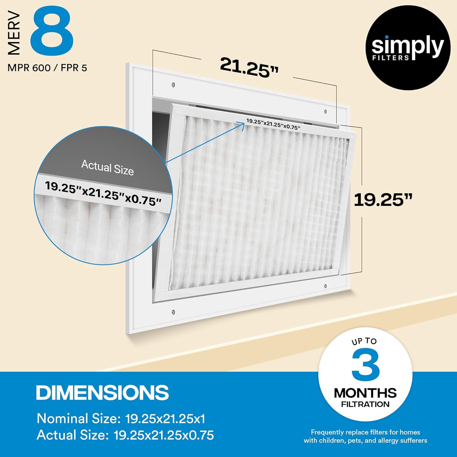 Simply 24x24x1 Air Filter, Merv 8, 6 Pack, For Home AC Furnace & HVAC (Actual Size: 23.75"x23.75"x0.75") DUST, Pet, & Allergy Control