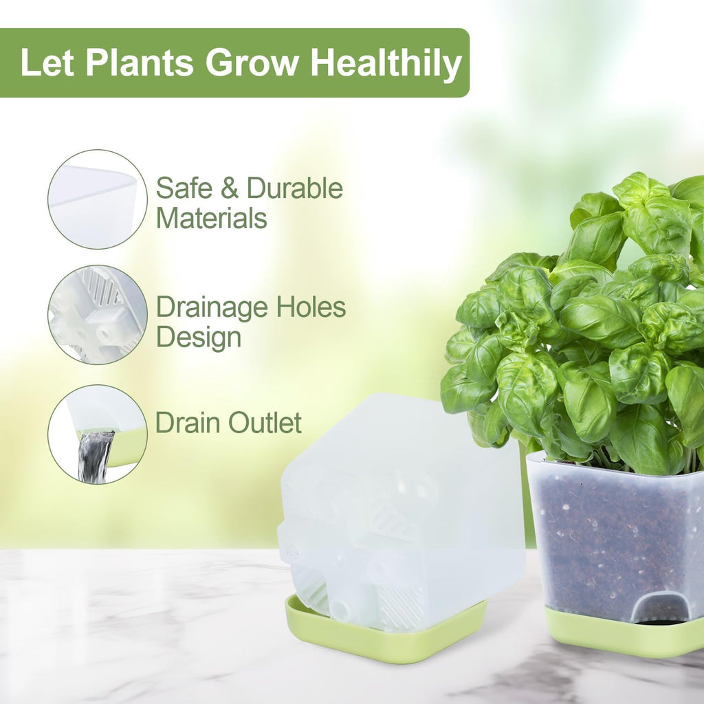 20 Pack 3 Inch Plastic Succulent Pots with Drainage Holes & Saucers, Square Nursery Planters for Indoor Outdoor Plants, Half Clear Flower Pots