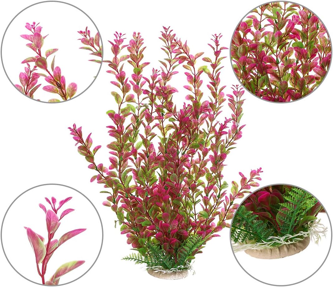 18" Plastic Water Plant for Aquarium Fish Tank Ornament, Rhodo Red