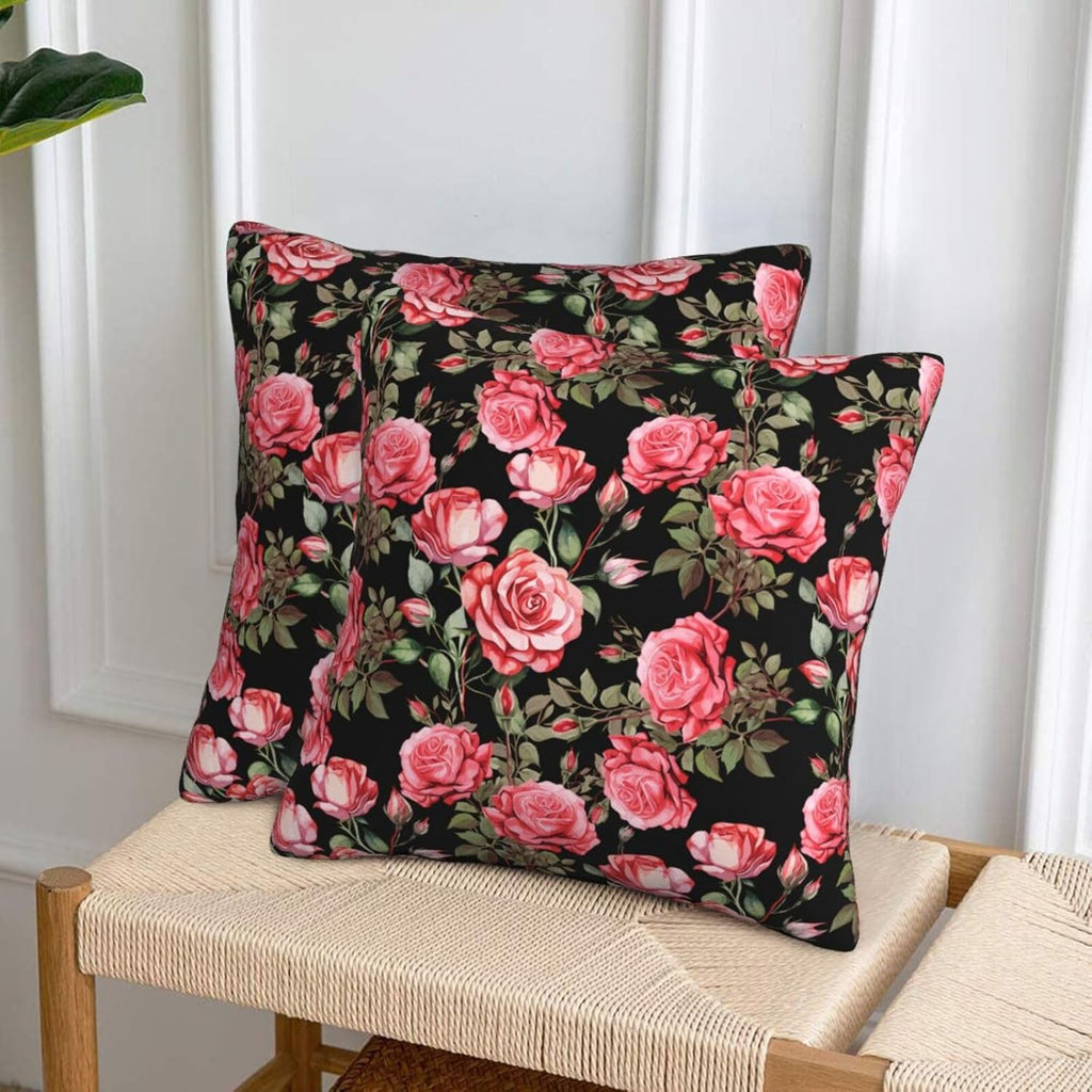 Pink Roses Floral Throw Pillow Covers Set of 2 Ultra-Soft All-Season Shams with Hidden Zipper,Durable for Sofa Bed Car Decor & Gift 18x18IN
