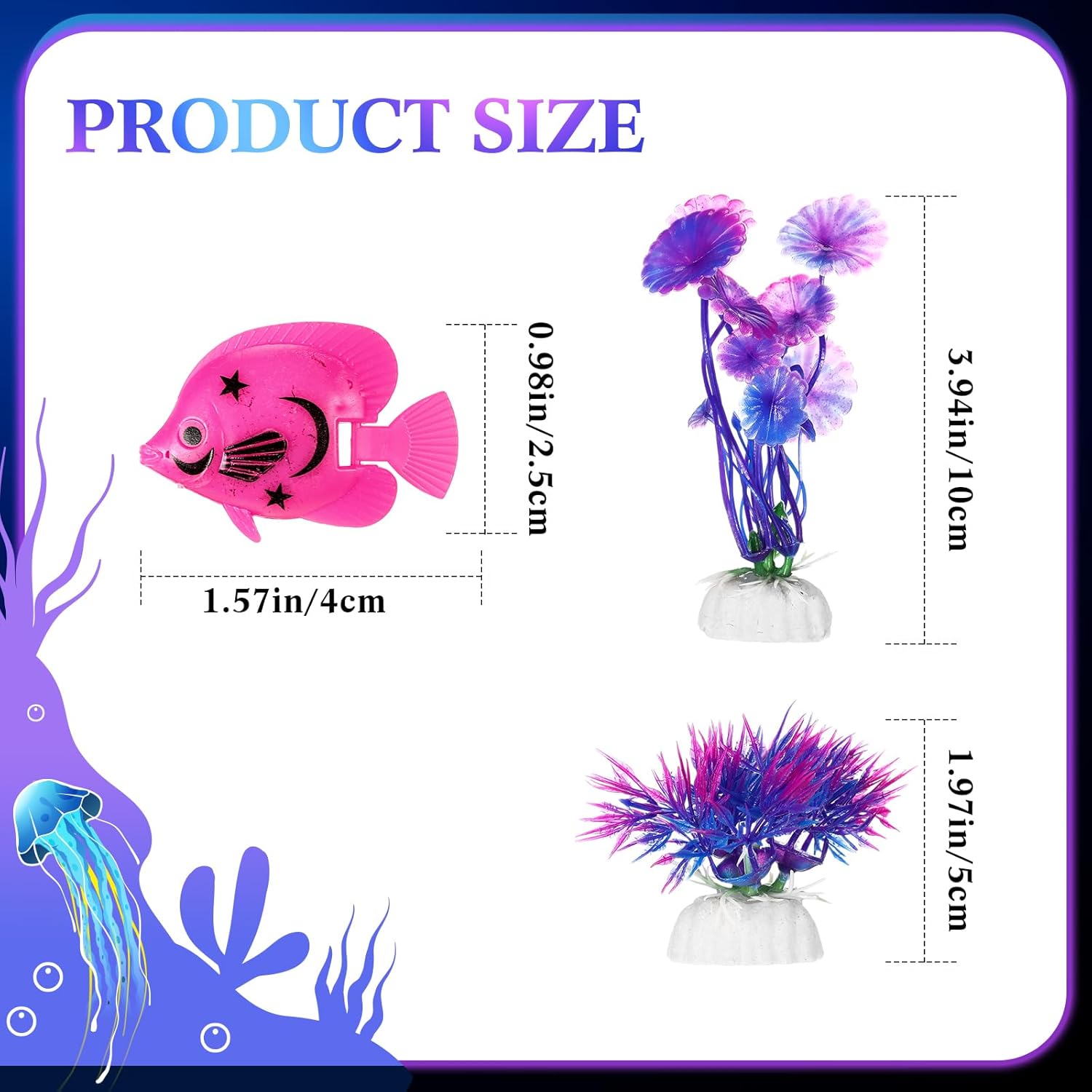 Jexine Fish Tank Accessories, 60 Pcs Floating Fake Fishes 10 Pcs Artificial Plants and 2.75 Pounds Rocks for Household Office Aquarium Tank Decorations