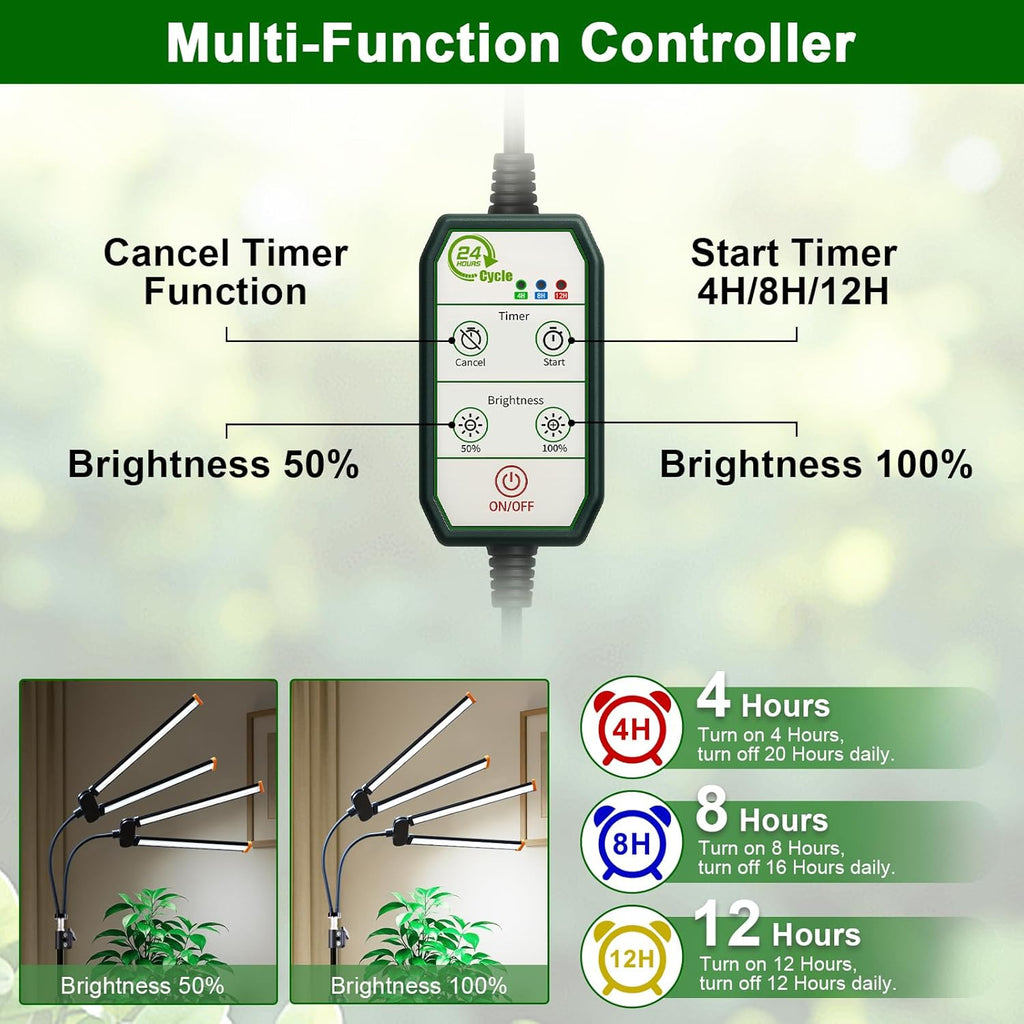 YEOLEH Floor Lamp Grow Light for Large Tall Plants Indoor, 6000K White Full Spectrum Plant Growing Light with Red Blue LED, Foldable Light Strip, Dimmable & Timer Function, Height 17-62‘’