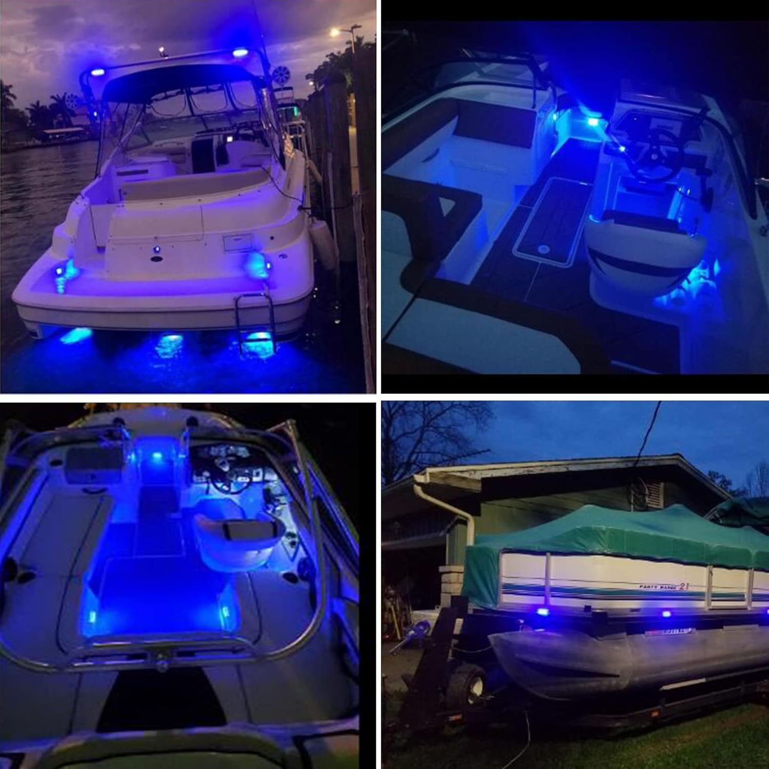 2Pcs Blue Marine Boat LED Lights,27 LEDs Waterproof IP68 Stainless Steel Boat Deck Dock Lights,Pontoon Transom Yacht Trailer Stern Navigation Interior Lights,1200LM
