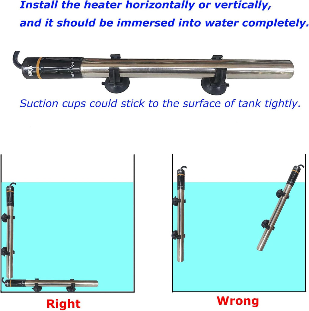 Aquarium Heater, 500W Submersible Fish Tank Heater Underwater Turtle Water Warmer for 40-90 Gallon Tank with with Intelligent LED Temperature Display and External Temperature Controller
