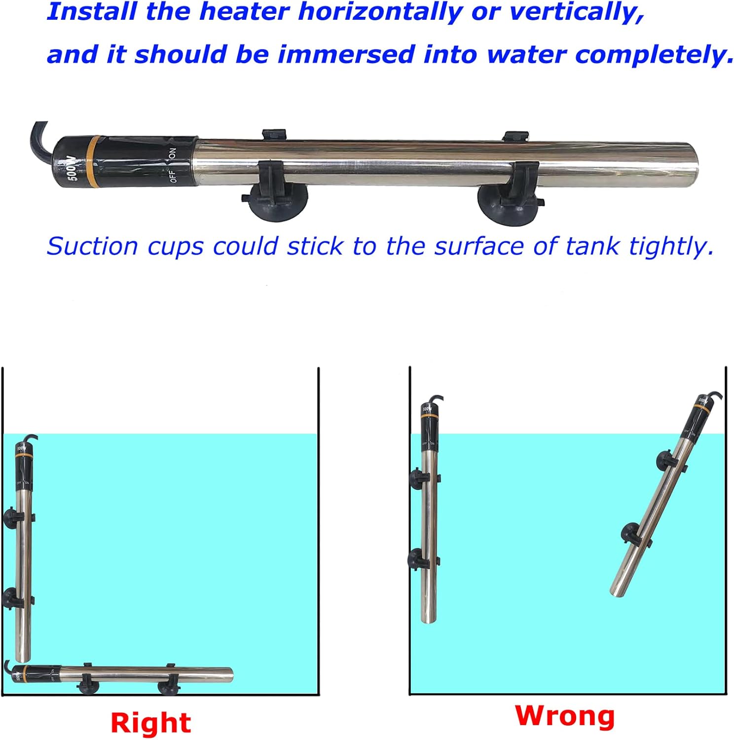 Aquarium Heater, 500W Submersible Fish Tank Heater Underwater Turtle Water Warmer for 40-90 Gallon Tank with with Intelligent LED Temperature Display and External Temperature Controller