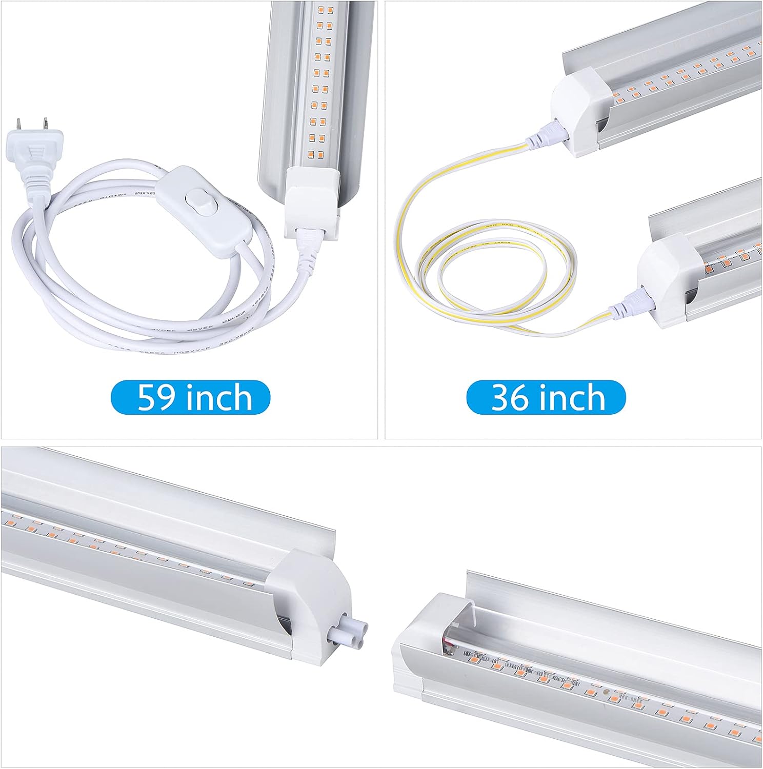Grow Light, 2ft T8,150W(6 x 25W, 900W Equivalent), Super Bright, Full Spectrum Sunlight Plant Light, LED Grow Light Strips, Grow Light Bulbs for Indoor Plants,Greenhouse,6-Pack