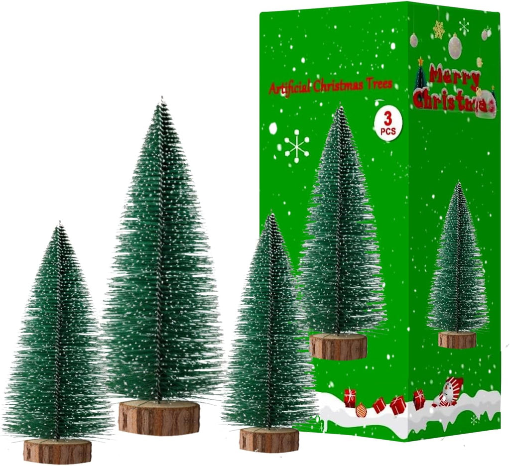 Small Christmas Tree, Artificial Mini Christmas Tree, Small Pine Tree on Wooden Base. Suitable for Christmas Holiday Party Table Decorations,3-Pack