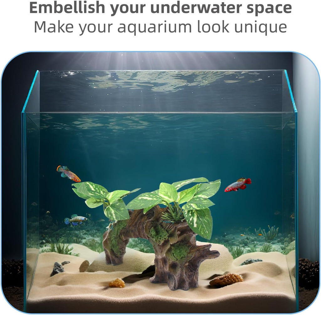Aquarium Decor Ornaments Artifical Driftwood Cave Fish Tank Decorations Silk Aquarium Plants for Betta Fish Tank Accessories