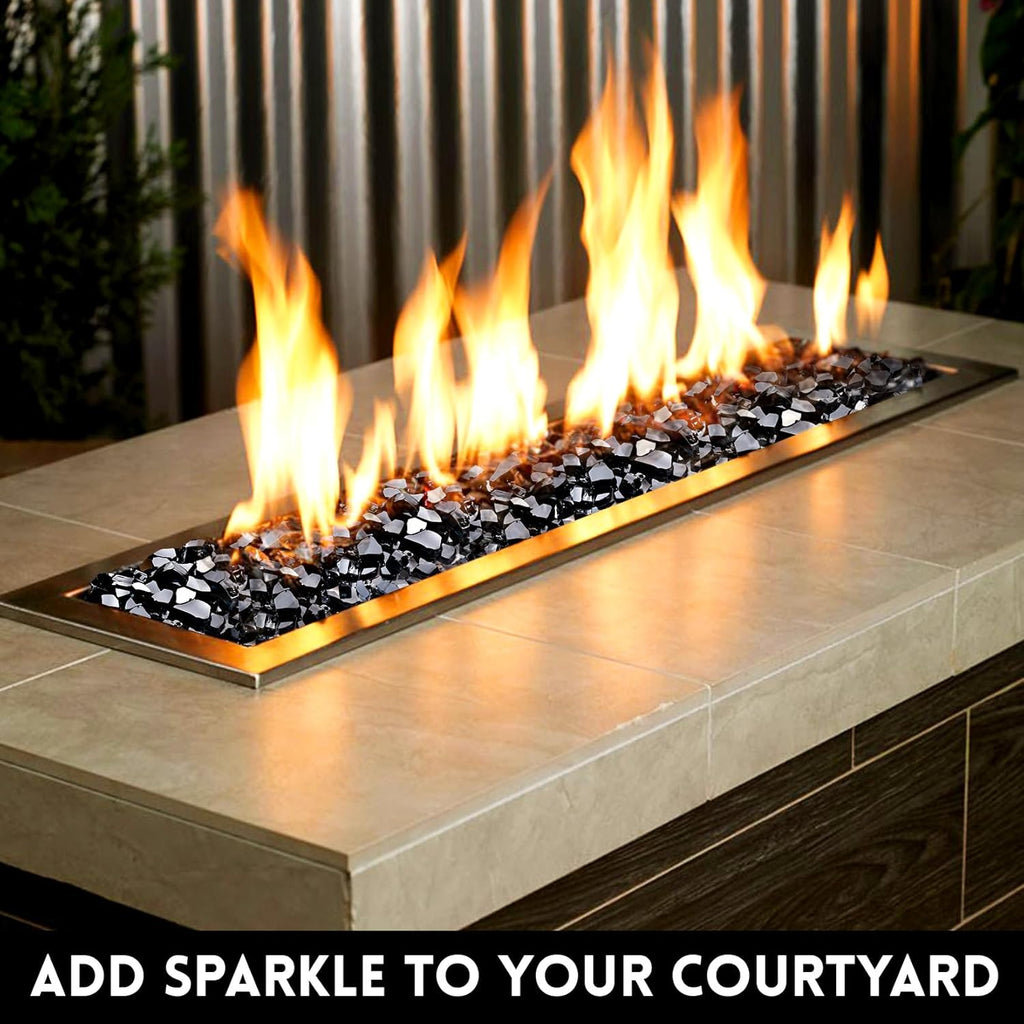 GasSaf 1/2 Inch Fire Glass Reflective Tempered Fireglass Cut Crushed FireGlass for Fire Pit, Fireplace, Replaces Existing Gas Logs & Lava Rocks (20 Pound)(Black Reflective)