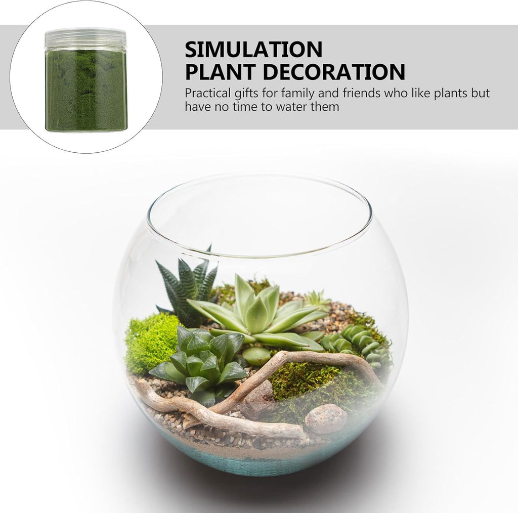 Nylon Simulated Moss, 650ml Artificial Grass Powder Flocking Powder, Fake Green Moss for Mini Indoor Flowers and Plant Pots, Fake Static Grass for DIY Mini Fairy Garden Decoration
