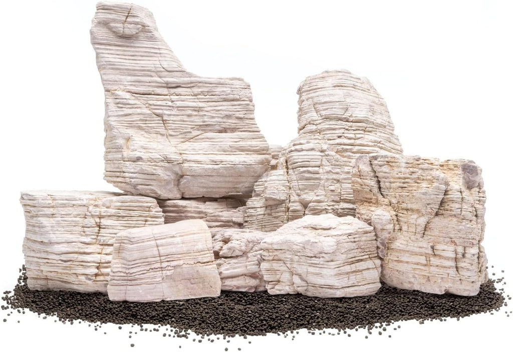 SubstrateSource Natural Aquarium Stones - Yellowish-Cream Layered Aquascaping Rocks for Canyon and River-Style Layouts, Freshwater Decor for Betta Fish Tank, Shrimp & Reptile Enclosure - Sand, 10 LB